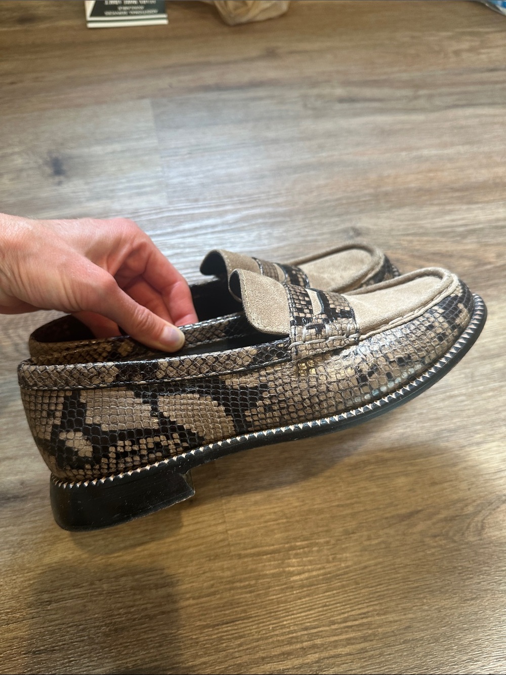 Freda Salvador Suede and Snake-Print Penny Loafers - Taupe